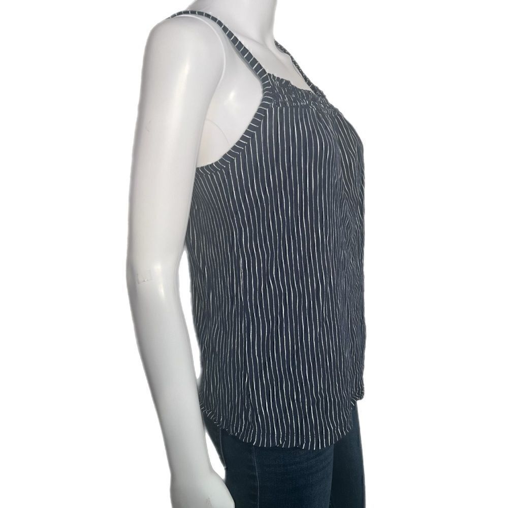 Smocked White/Navy Knit Tank